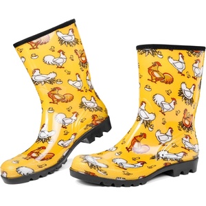 DKSUKO Waterproof Womens Rain Boots insulated,Lightweight Rubber fashion Boots in Gardening,Warm and Comfortable Wide Calf Rain Boots with Glossy in Outdoor (Chicken Yellow, 9)